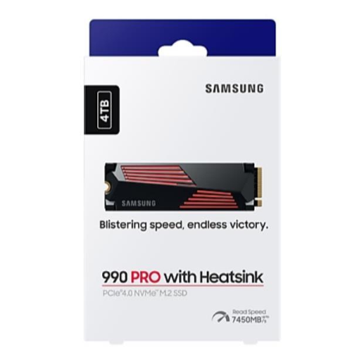 SAMSUNG 990 PRO SSD 4.000GB M.2 2280 PCIe 4.0 x4 (NVMe) CRITTOGRAFATO 256 bit AES CON DISSIPATORE DI CALORE Lettura: 7450 MB/s, Scrittura: 6900 MB/s